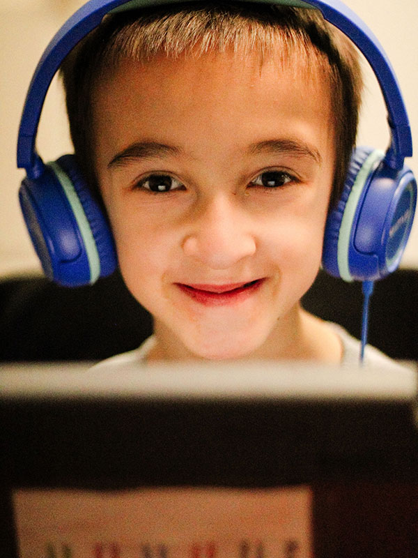 a boy wearing headphones