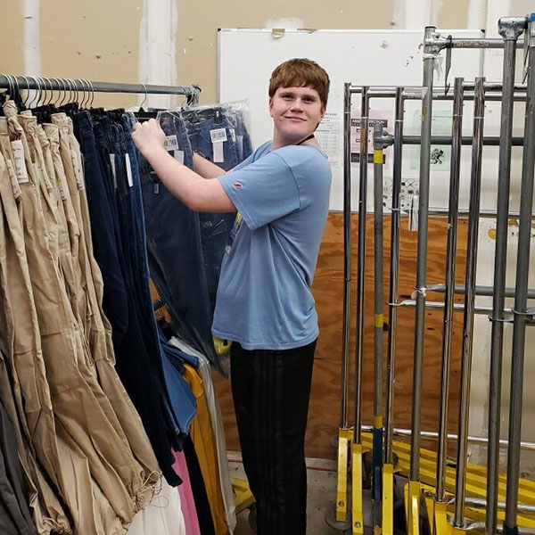 a boy in a shop