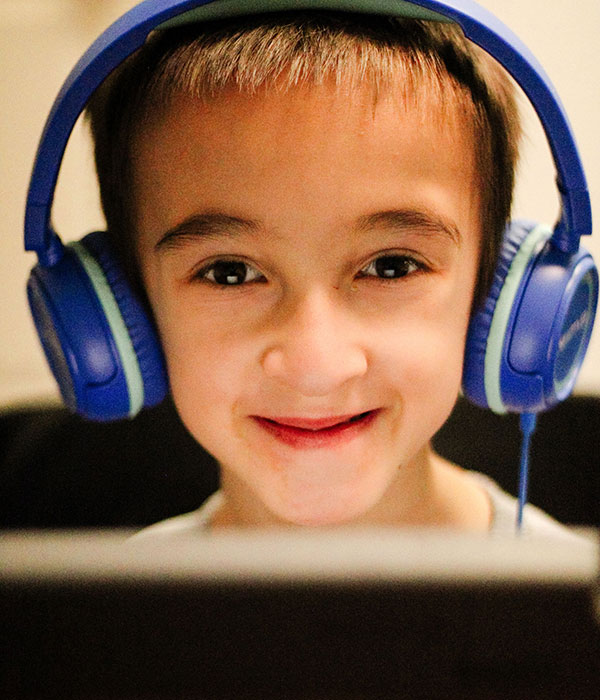 a boy in headphones