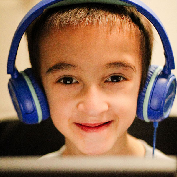 a boy in headphones