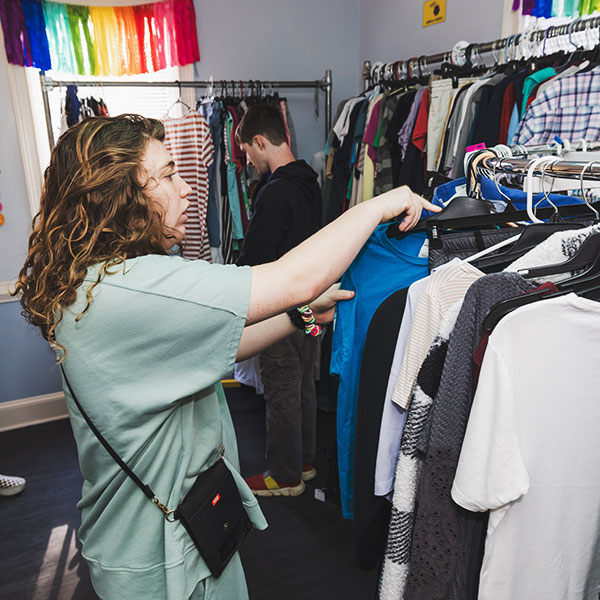 a girl trying out clothes